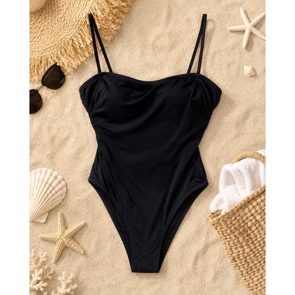 J.Crew Black Ruched One Piece Swimsuit Minimalist Coastal Chic Size 6
